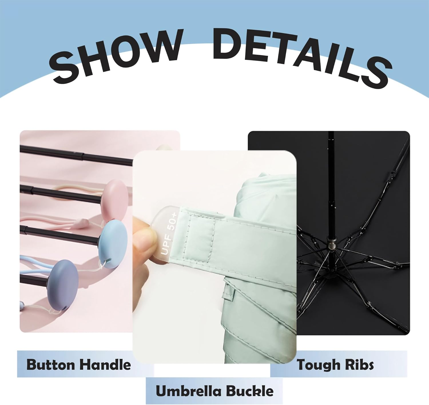 Mini Sun Travel UV Umbrella anti UPF 50 Protection 99.9% Micro Handle Coating Layer Fabric Compact/Lightweight Small Portable Backpack/Folding Purse Pocket Umbrella Rain/Blocking/Men Women Kids - Green image number 3