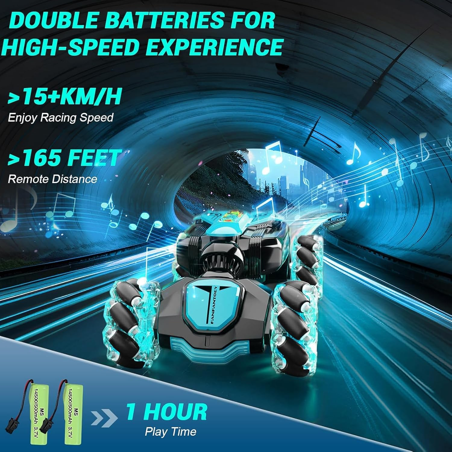 RC Stunt Car 4WD Remote Control Gesture Sensing Toy Cars, Drift Hand Controlled Double Sided Rotating off Road Vehicle 360&deg; Flips with Lights Music, for 6-12 Year Old Boys & Girls Birthday (Blue) image number 4