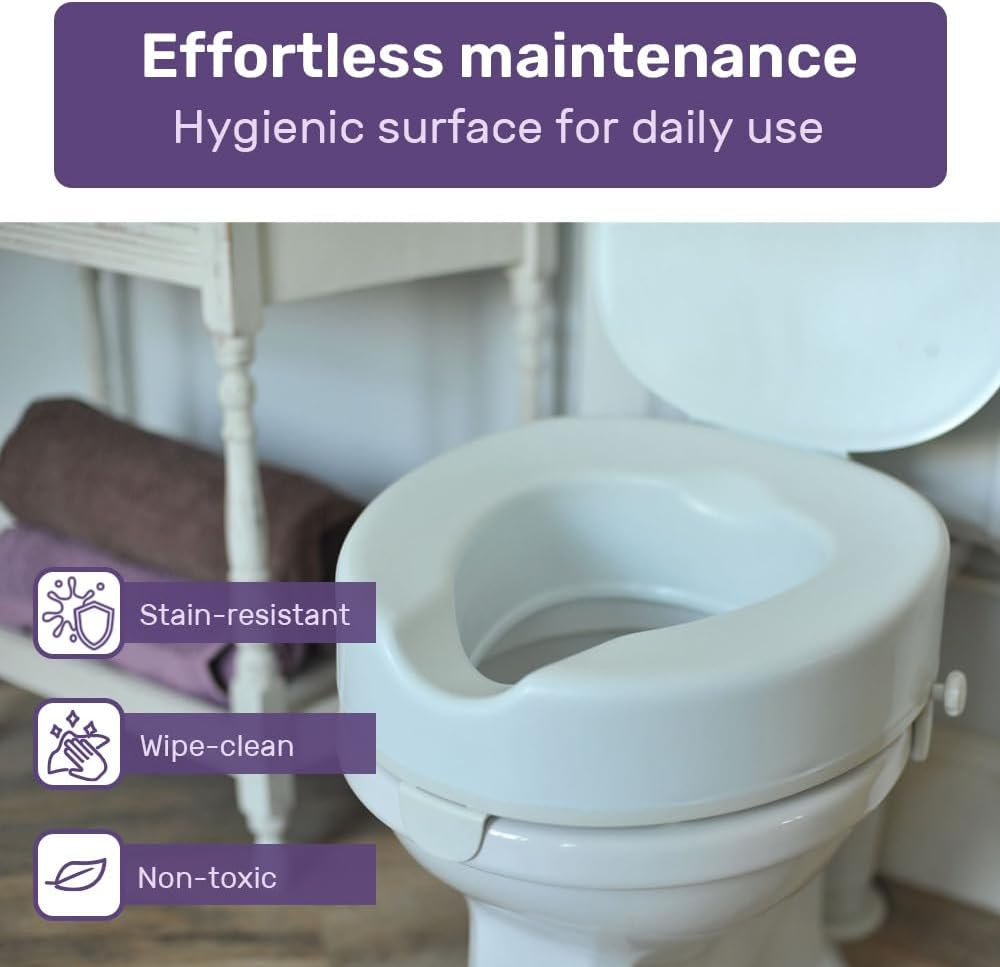 Equipmed Raised over Toilet Seat, 10Cm Riser, 125Kg Capacity, Raiser with Lid, White image number 4