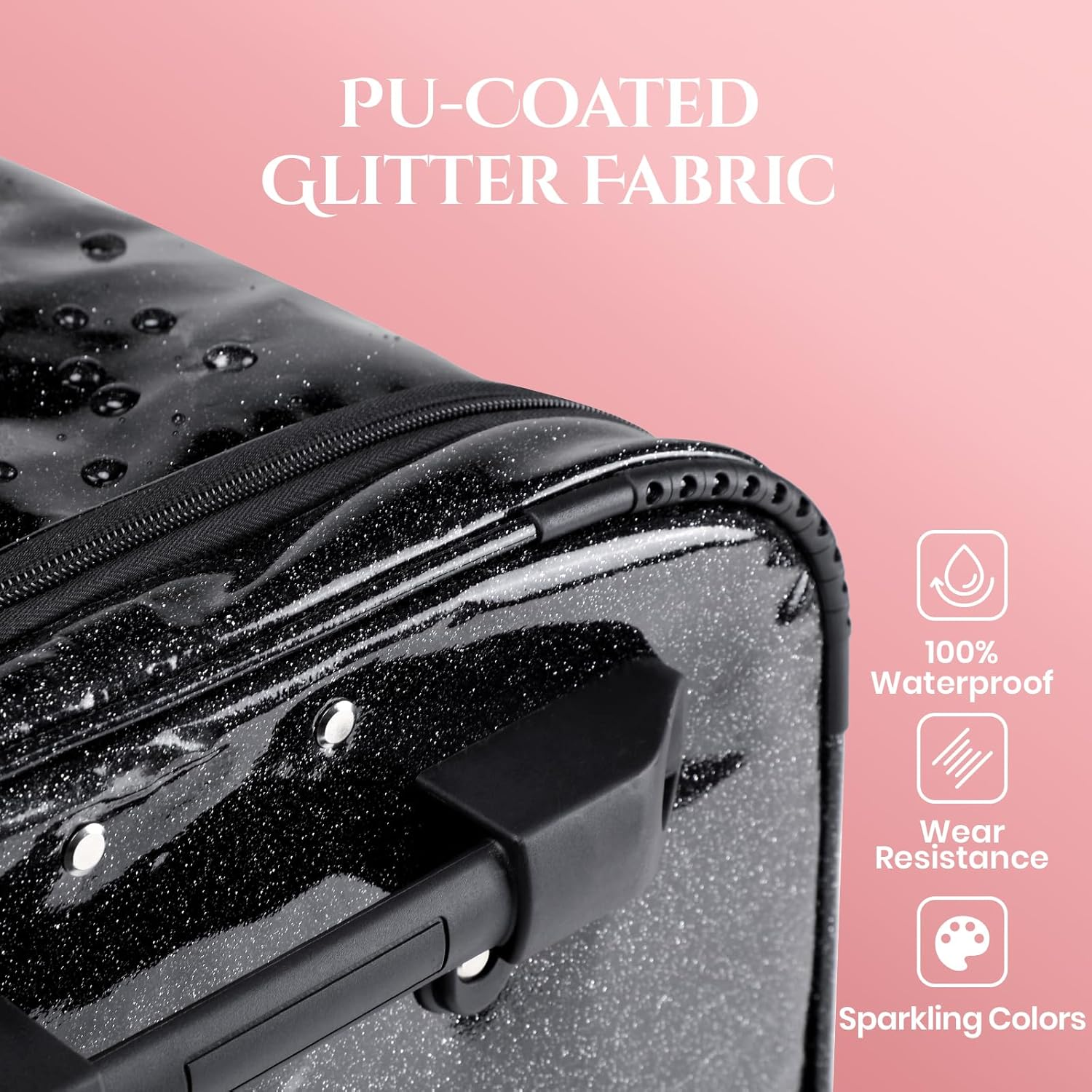 Fanwoli 28" Dance Bag with Garment Rack | Upgraded Stable System & Fabric | More Lightweight & Wear-Resistant | Ideal Competition Rolling Duffle Bag, Black, 28-Inch, Waterproof Sparkling Fabric image number 6