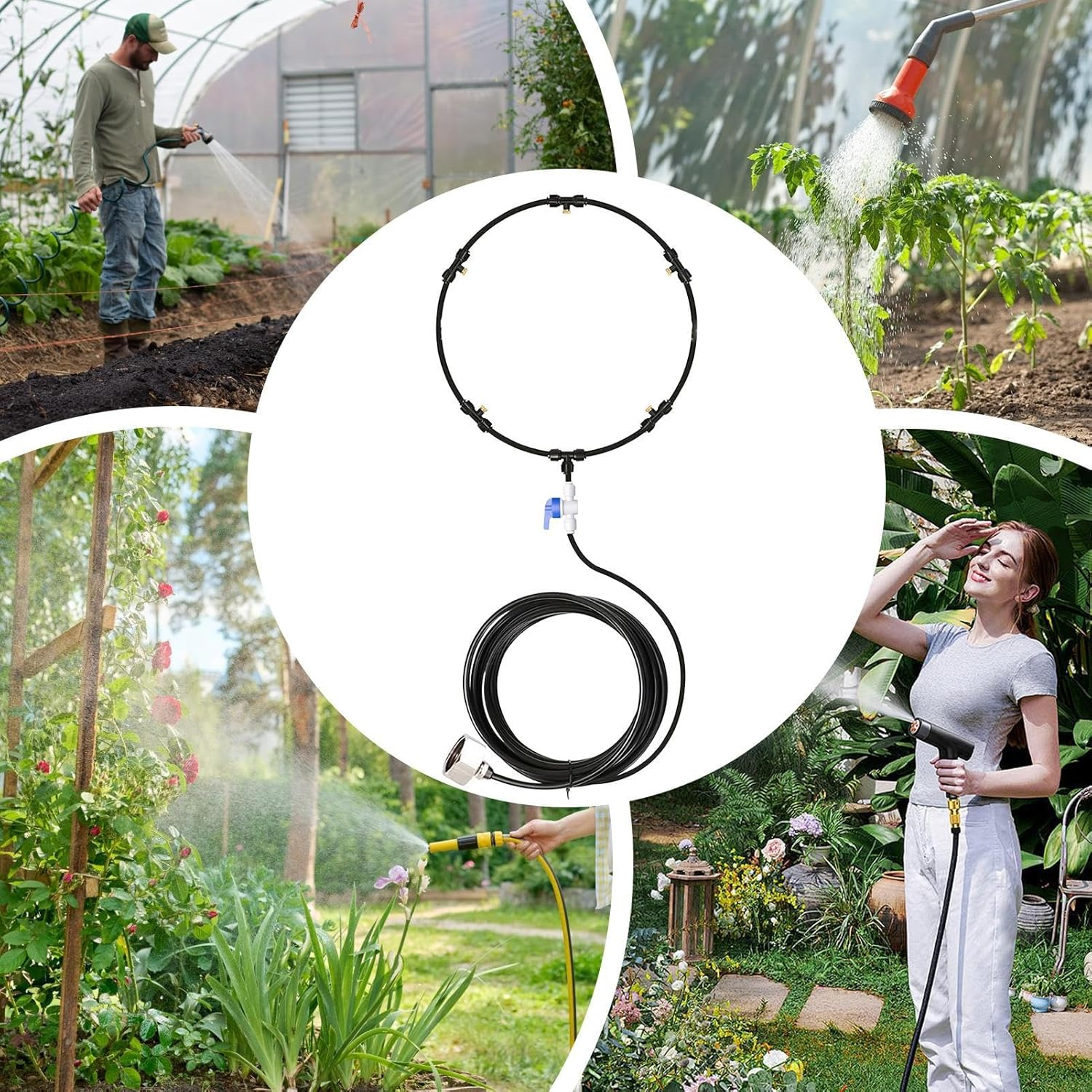 Fan Misting Kit,Outdoor Water Misting Hose for Fan - Hot Weather Water Sprayer 8-Meter Hose Multi-Nozzle Tool for Gazebo Event Tents Backyard Dog Kennel Patio Deck