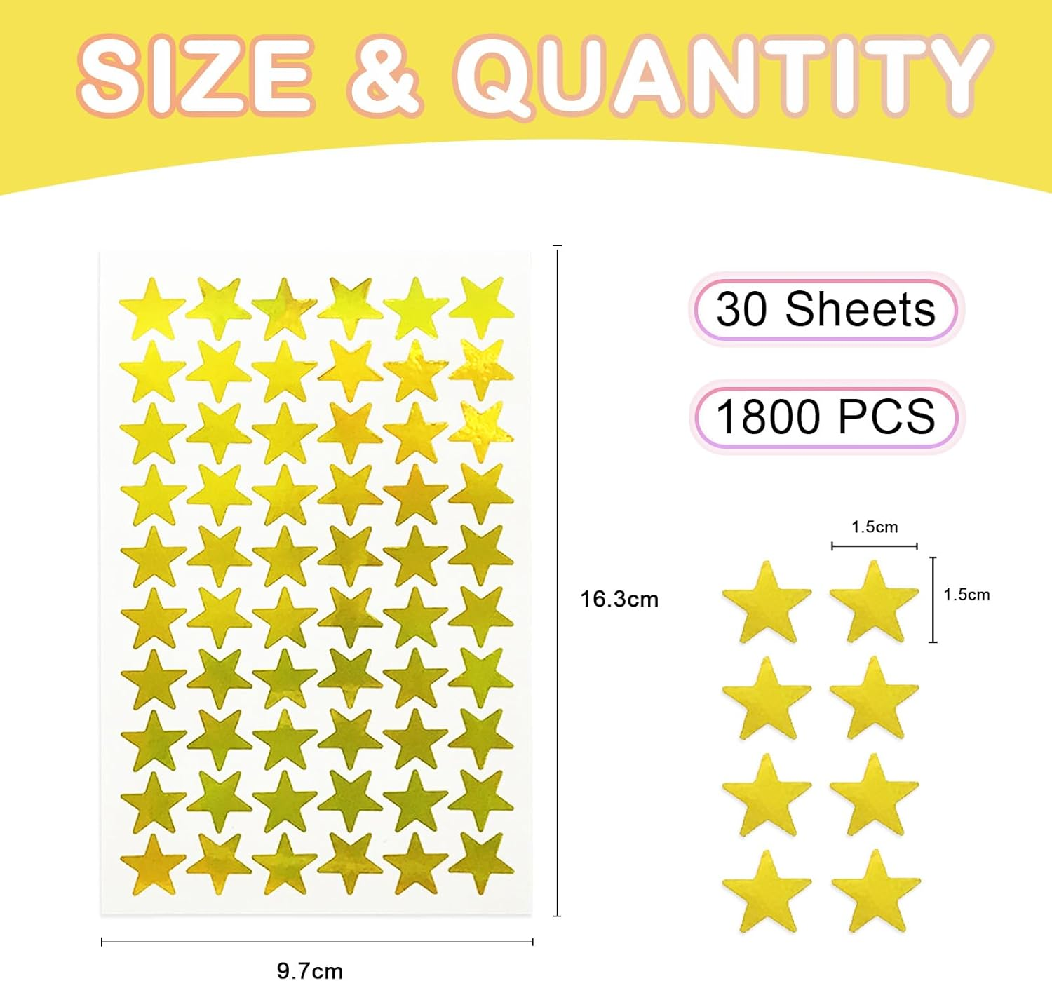 Tehttz 1800Pcs Gold Star Stickers, 30 Sheets Tiny Holographic Foil Stars Stickers for Reward, School Planner, DIY or Decoration, Classroom Teacher Supplies image number 3