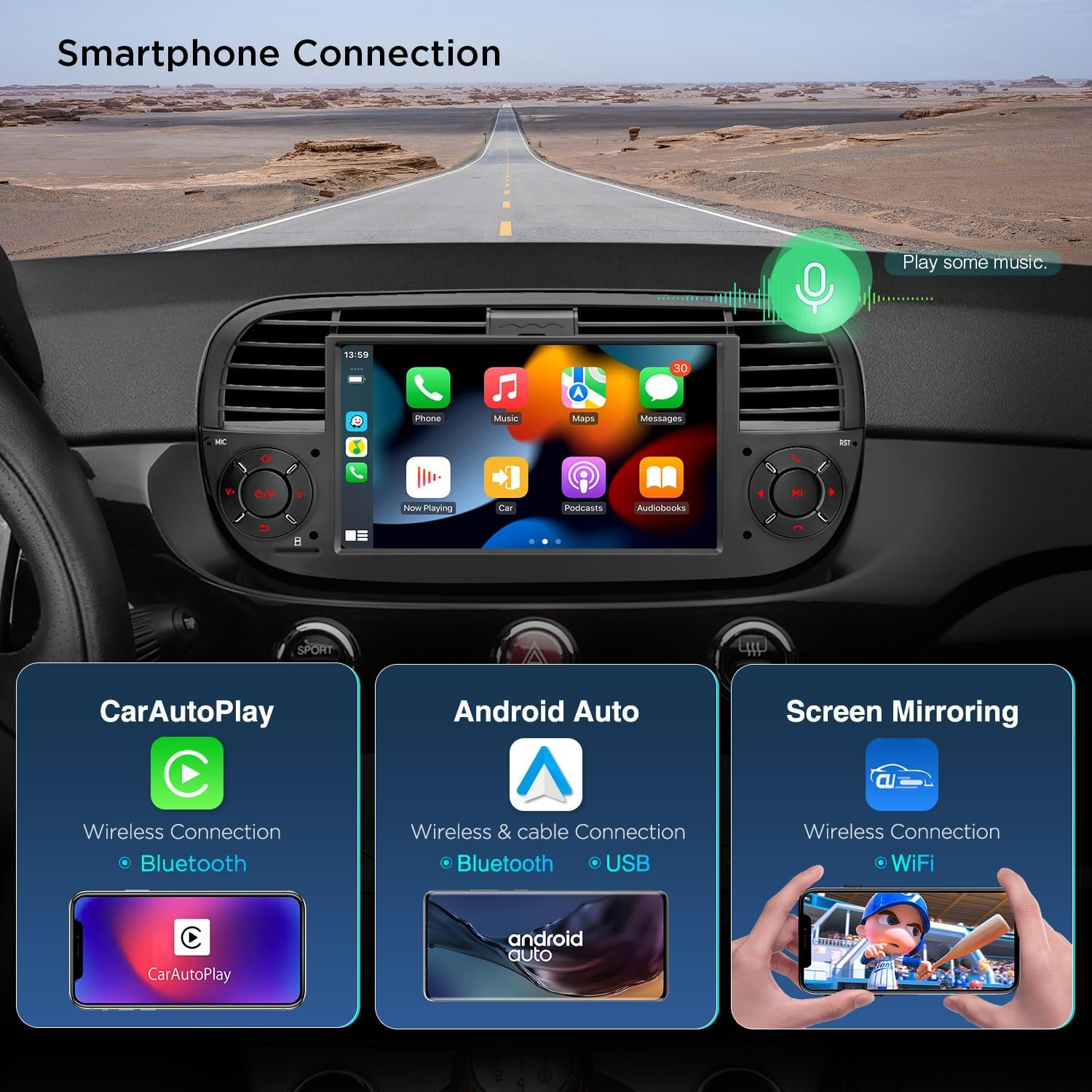 XTRONS for Fiat 500 (2007-2015) Touch Screen Radio, 7 Inch Android 14 Car Stereo for Fiat 500 Replacement Head Unit Built-In DSP Car Play Android Auto 4+64GB (Black) image number 2