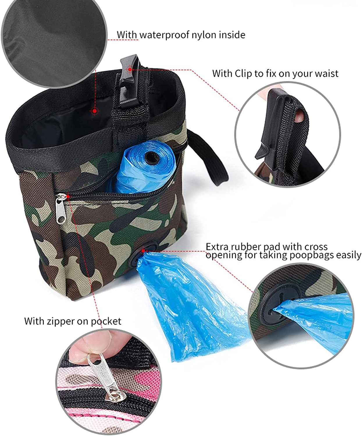 Dog Treat Pouch Bag for Training Walking Outing, MH MOIHSING Puppy Pouch Oxford Cloth Pet Snack Bag with Built-In Poop Bag Dispenser Hands Free Training Waist Bag Carries Pet Toys Treats Kibble,Green image number 1