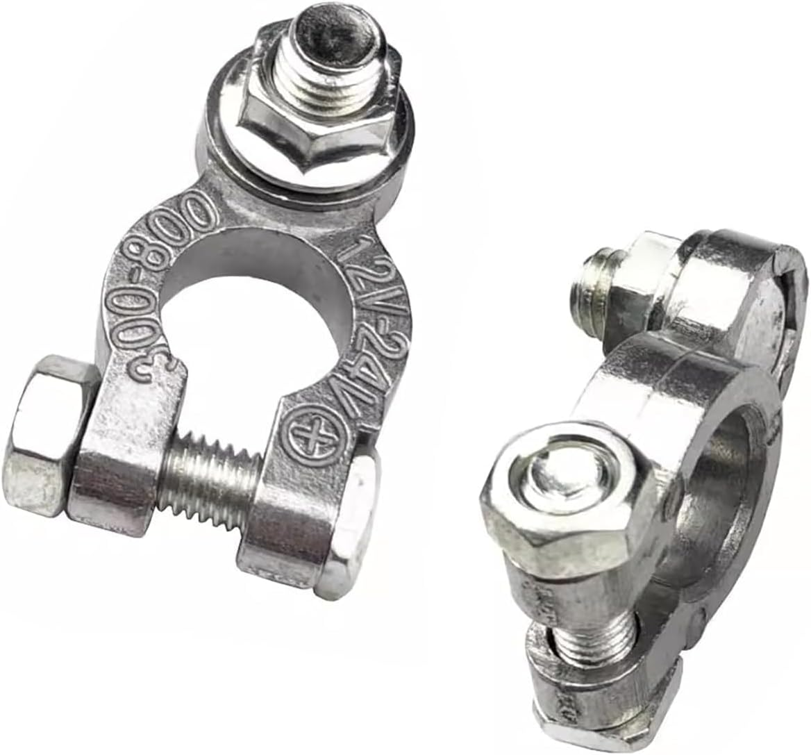 2 Pairs Car Battery Terminal, 12V/24V Universal Heavy Duty Stud Type Battery Connector Clamp for Car Positive Negative Post Nut Replacement for Marine Car Boat Rv(Silver) image number 2