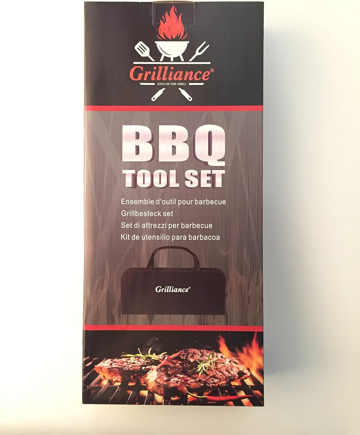 38-Piece BBQ Barbecue Cutlery Set Stainless Steel Barbecue Accessories for Men Gift Birthday High-Quality Barbecue Utensils Set Case with Grill Case and Grill Mat for Garden and Camping - Brown image number 5