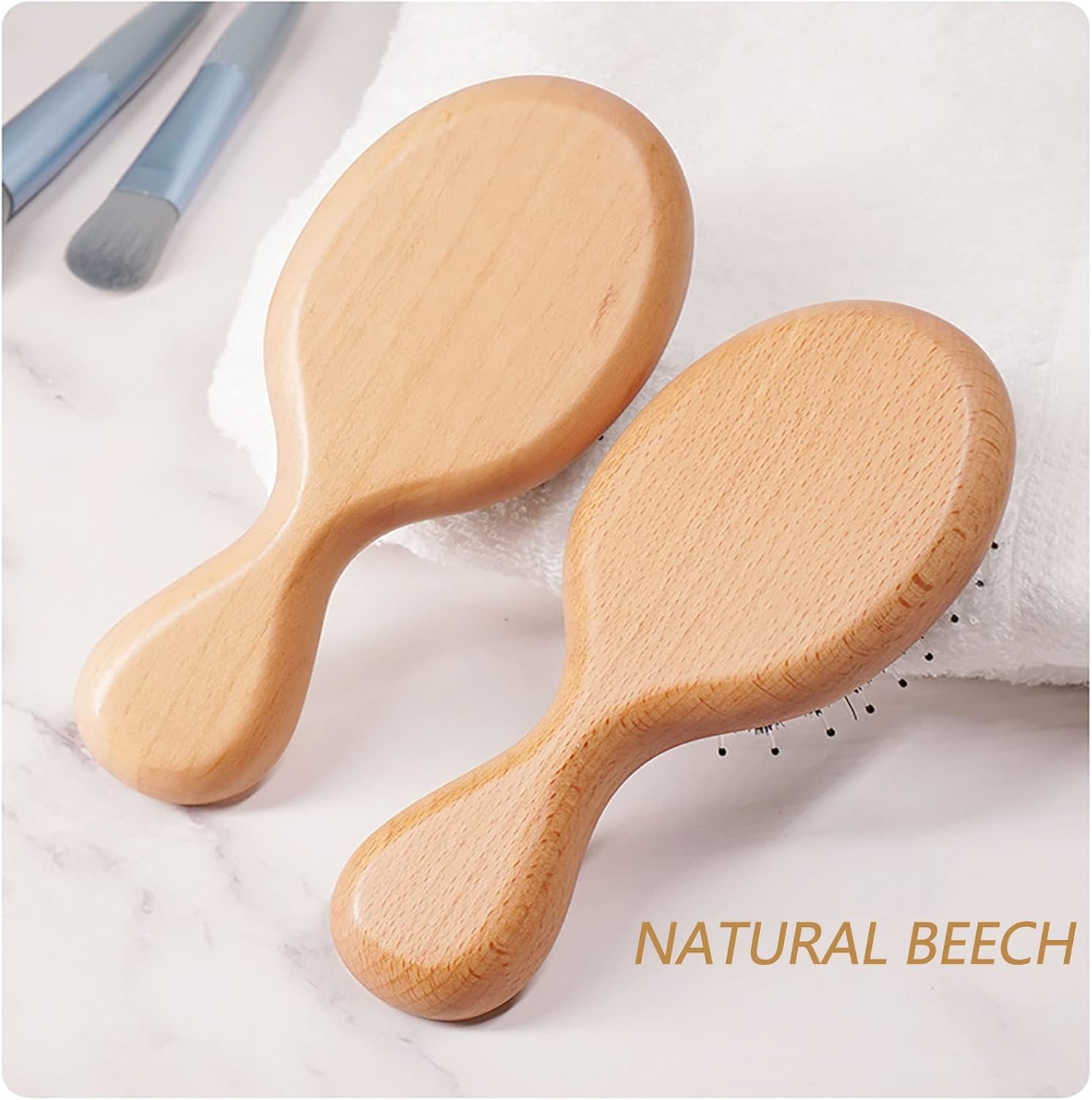 Wooden Paddle Bristle Comb Mini Boar Bristle Hairbrush Paddle Travel Bristle Brush Pocket Portable Bamboo Bristle Hairbrush for Men Women Kids image number 2