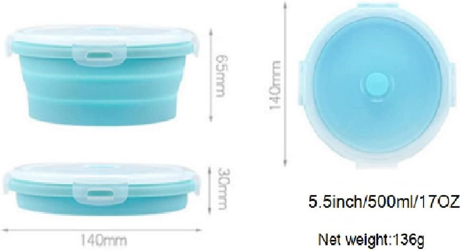 3Pack Collapsible Silicone Food Storage Containers with Lid 17OZ Foldable Lunch Bowls for Microwave Freezer Dishwasher Safe (500Ml Round) image number 1