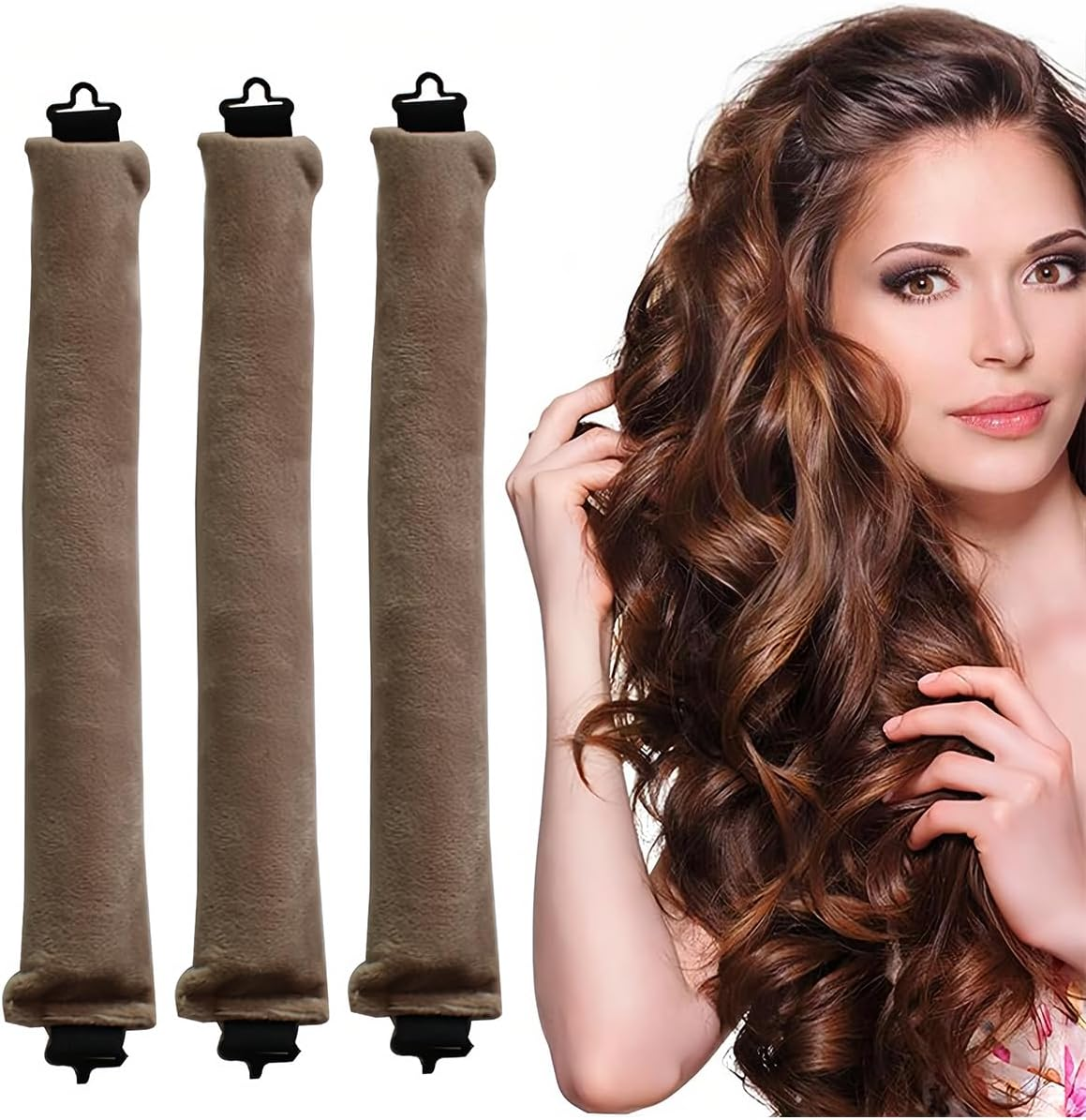 YOCDNOV Pack of 3 Heat-Free Curlers, Flexi Rods with Hooks, Heat-Free Curling Iron for All Hair Types, Hair Rollers for Sleeping, for All Hair Types (Light Brown) image number 4