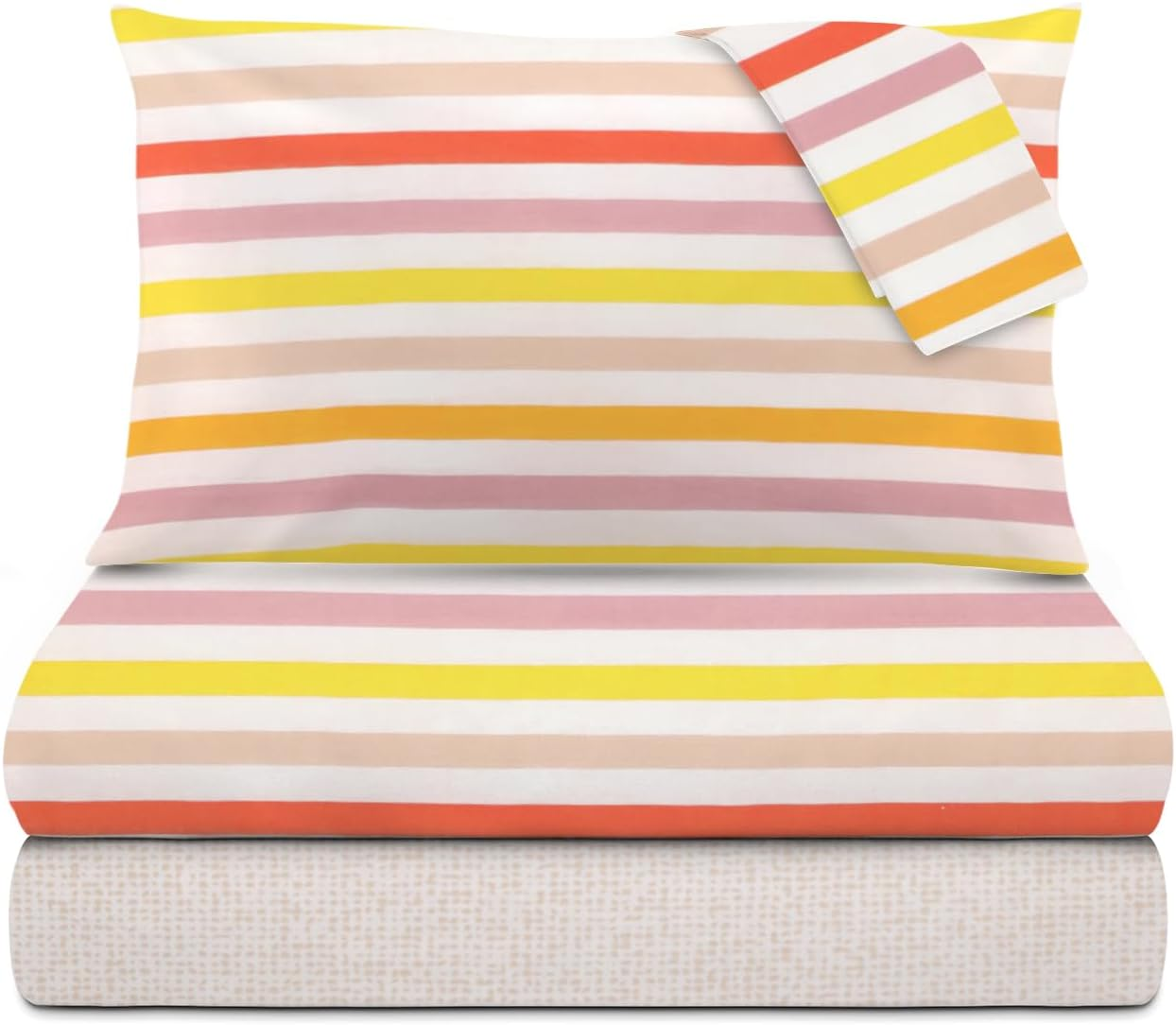 KASANOVA 1 Poli Single Bed Linen Set with Pink Striped Print, Cotton Polyester image number 2
