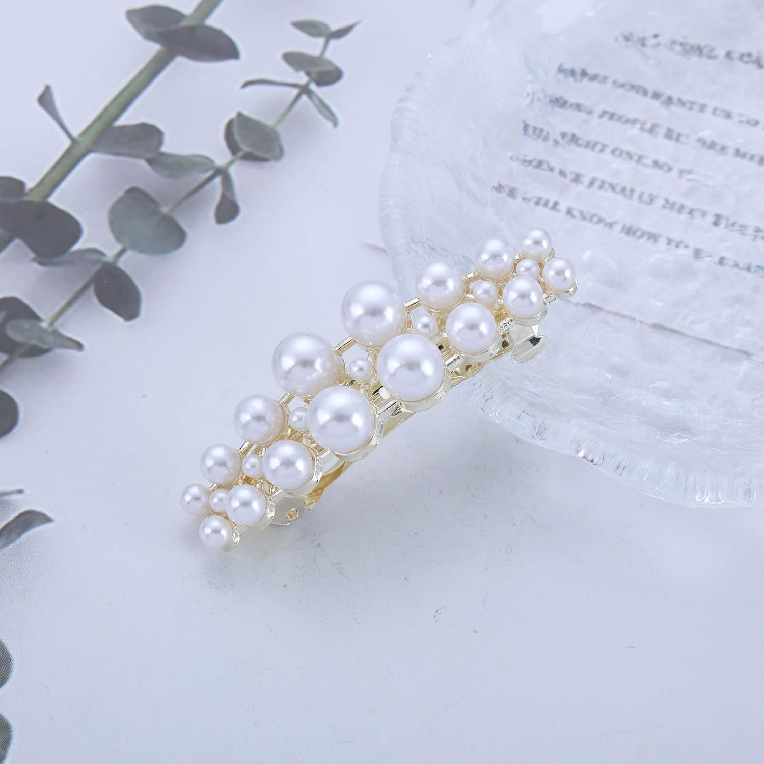 Enautoabs Vintage Pearl Hair Clip Barrette Pearl French Hair Clip Gold Pearl Hair Clip Pearl Wedding Hair Pin Clip Imitation Pearl Ponytail Clip Decorative Hair Accessories image number 5