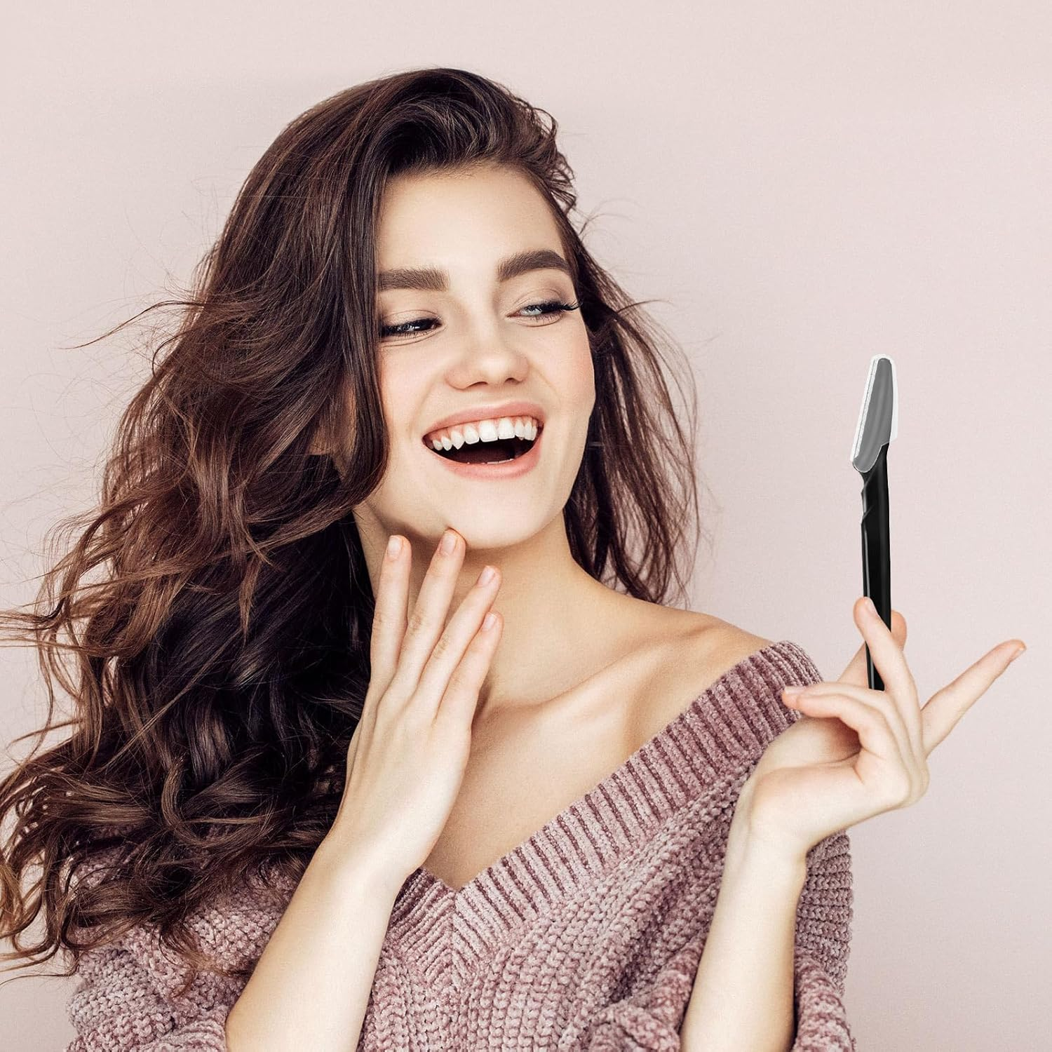 HFATMOS 12 Pcs Eyebrow Razors, Face Razors Multipurpose, Exfoliating Dermaplaning Tools, Eyebrow Trimmers Shaver with Safety Cover, Facial Hair Removal for Women Men Body Use (Black) - Light Pink image number 7