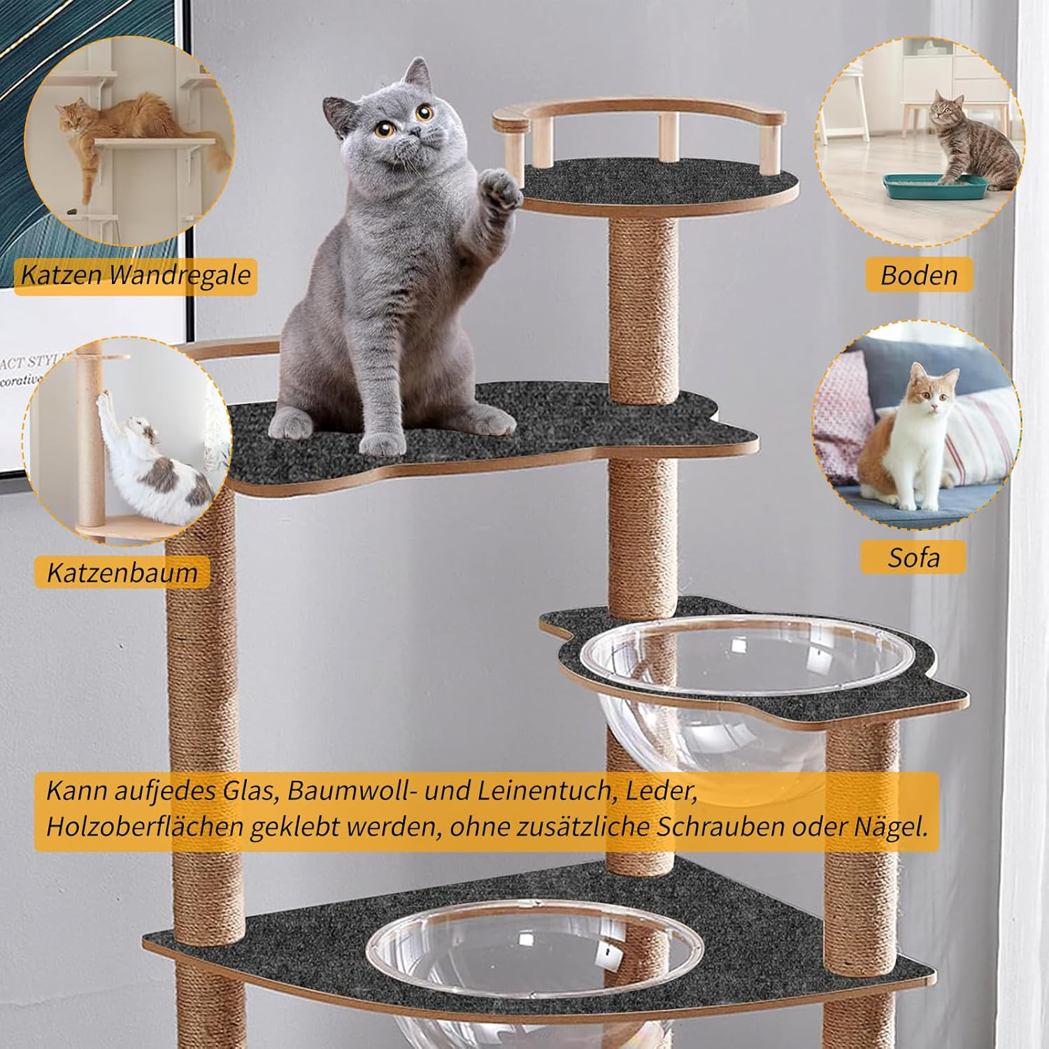Self-Adhesive Cat Scratching Boards, Cat Scratching Mat, Cat Wall, DIY Trimmable Carpet Mat Pad Cat Scratching Boards, Cat Sofa Cat Rug for Scratching Post (4 Pieces, 100 Cm X 30 Cm) image number 2
