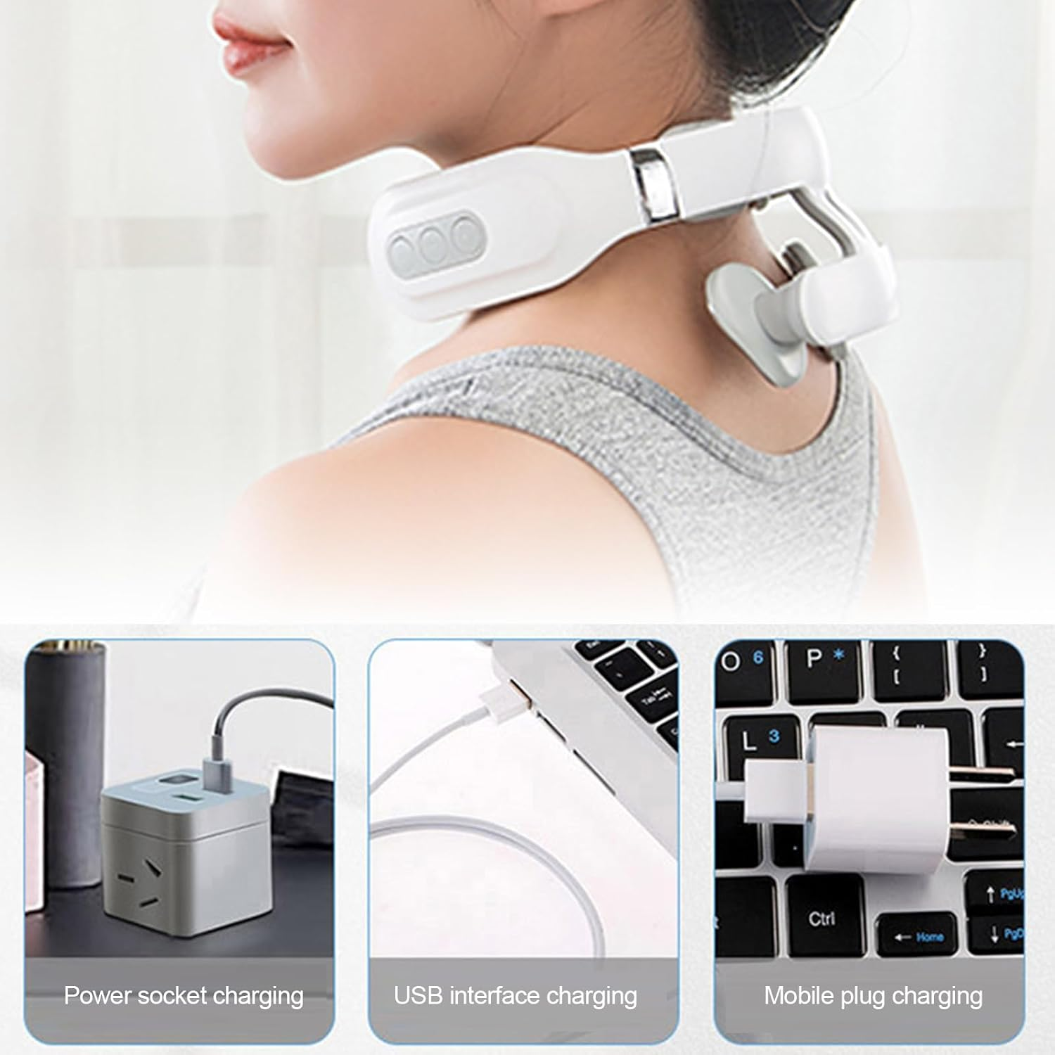 Cervical Spine Massager, 4 Heads Stress Relief Low Frequency Pulse Intelligent Neck Massager with Heating, 5 Modes 15 Levels Neck Care Massaging Device for Relax (Upgrade Version) image number 2
