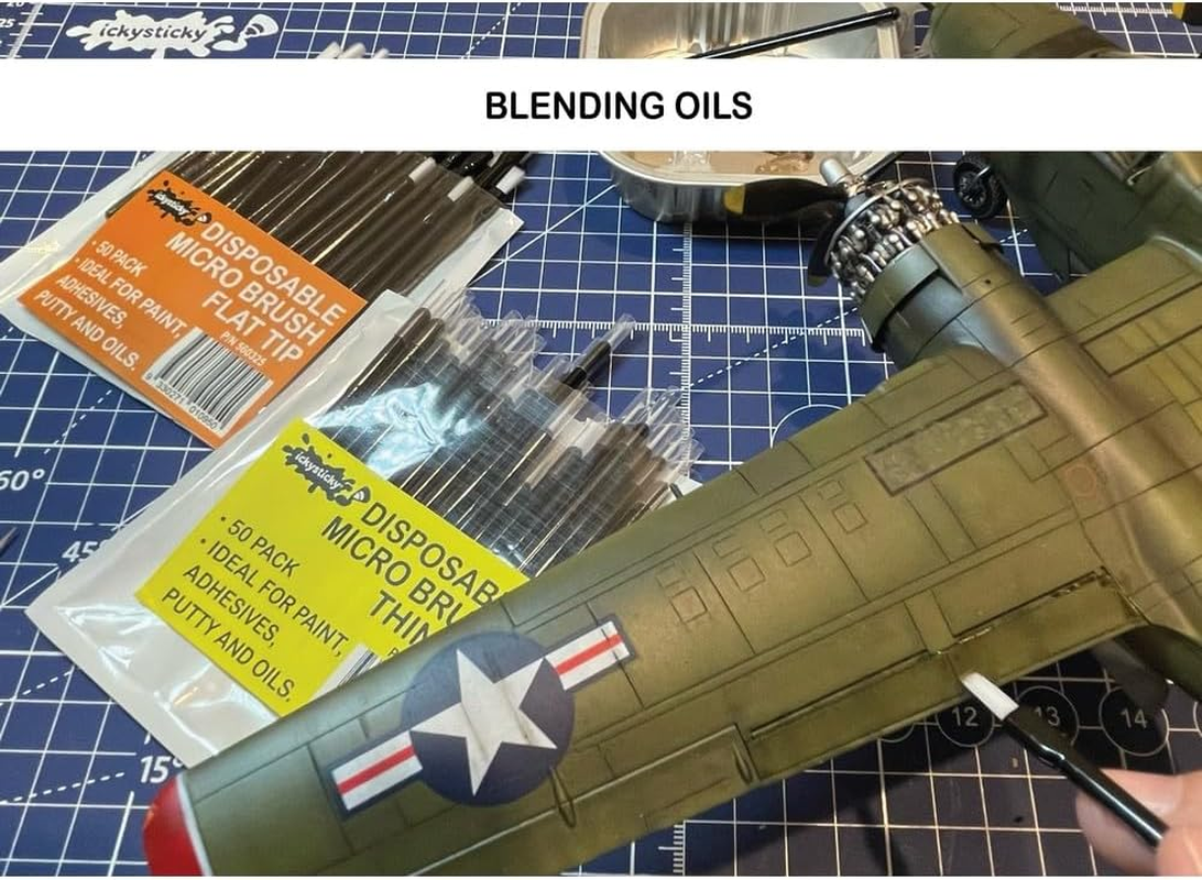 ICKYSTICKY Disposable Micro Brushes Flat TIP 50PK Craft, Touch Up, Paint, Adhesive, Glue, Oil, Hobby, DIY, Dispossable, Model Making, Decals, Airbrush, Cleaning. image number 5