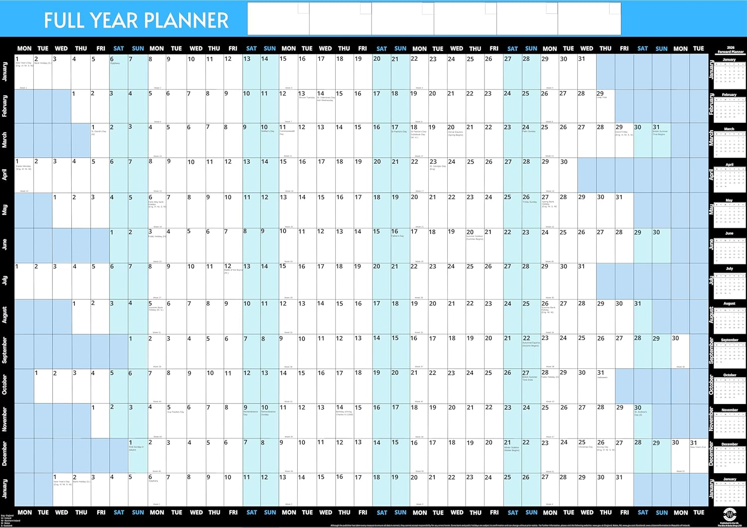 2025 A1 Yearly Wall Planner 2025 Wall Calendar | 59.4 X 84.1Cm | Year Planner 2025 | Runs from Jan 2025 - Jan 2026 with Mini 2026 Calendar | Wall Calendar 2025 Wall Planner | Printed in UK image number 2