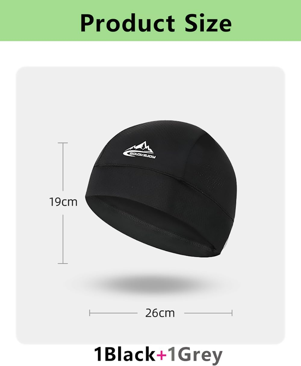 Skull Cap Helmet Liner Sweat Wicking Cycling Running Hat, Cycling Skull Caps Wicking Beanie Do Rag Head Wrap for Men Women 2PCS (Black+Grey) image number 1