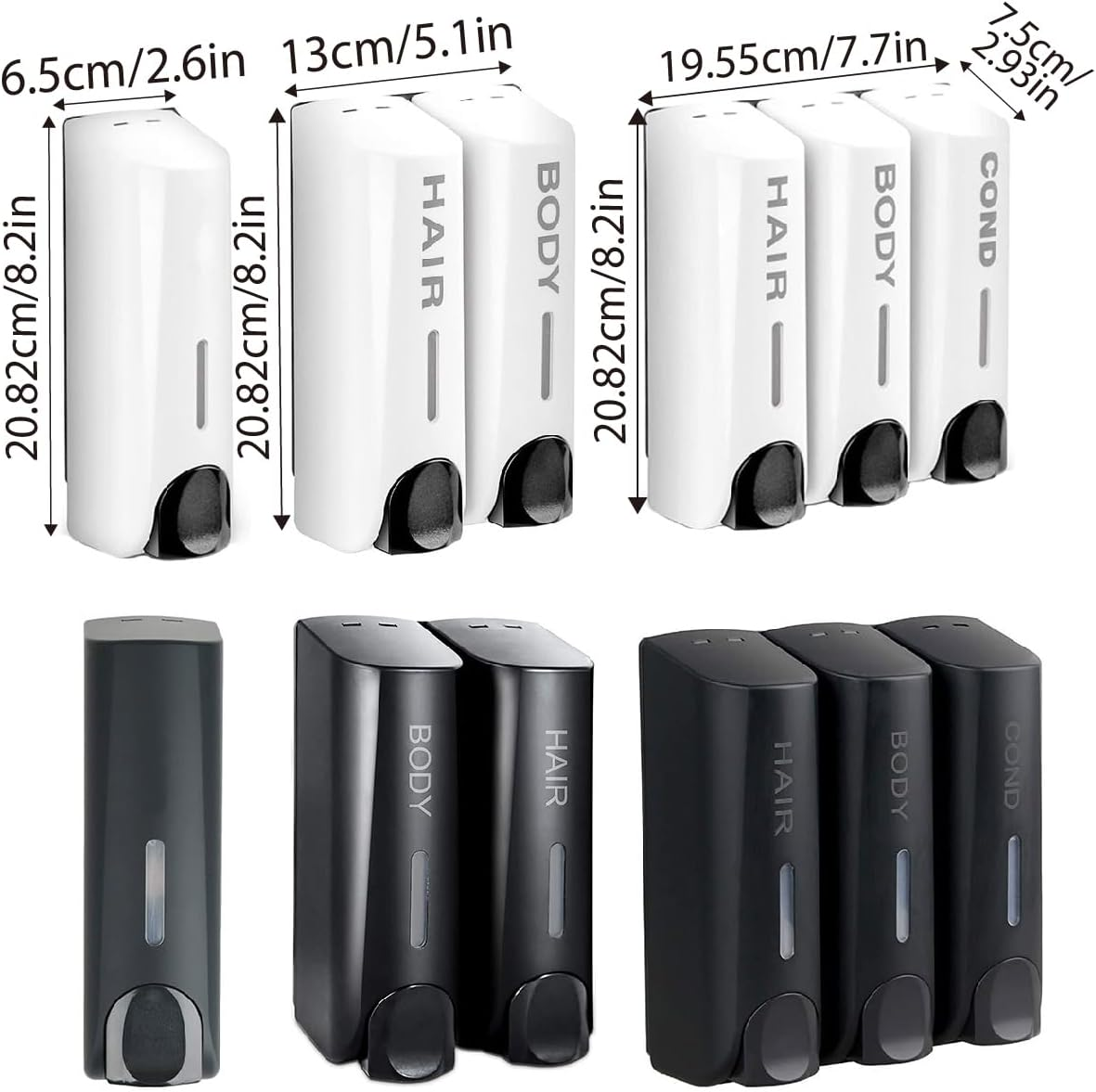 AIMALL 1/2/3Pcs Wall-Mounted Soap Dispenser for Bathroom and Kitchen, Chamber Shampoo, Shower Gel, and Hand Soap Holder, ABS Plastic, 350Ml Capacity - White-Double image number 5