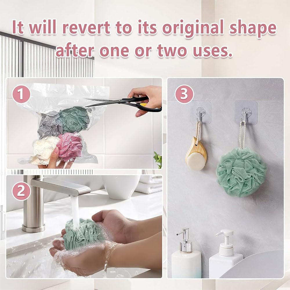 Aufondof 8 Pack Bath Loofah Sponge,4 Colors Bath Sponges Mesh Balls 60G Body Scrubber Exfoliator Wash Back Scrubber Bathroom Scrubbers Cleaning Bathing Accessories