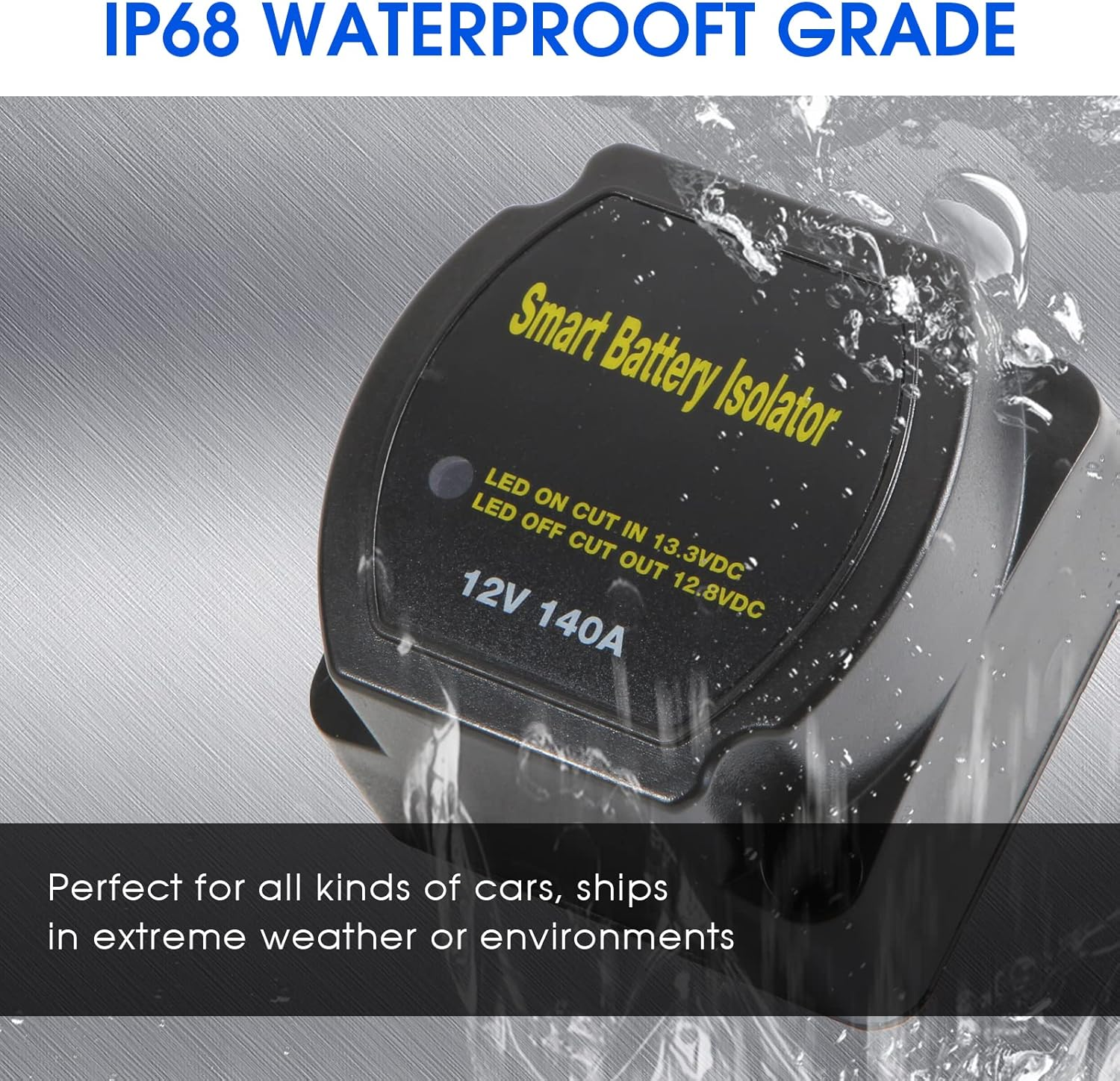 Battery Isolator Kit 12V 140Amp Split Charge Relay with 20Ft 6AWG Wiring Cable, Automatic Dual Battery Isolator Kit Voltage Sense Relay for Marine, ATV, UTV, RV, Car image number 2