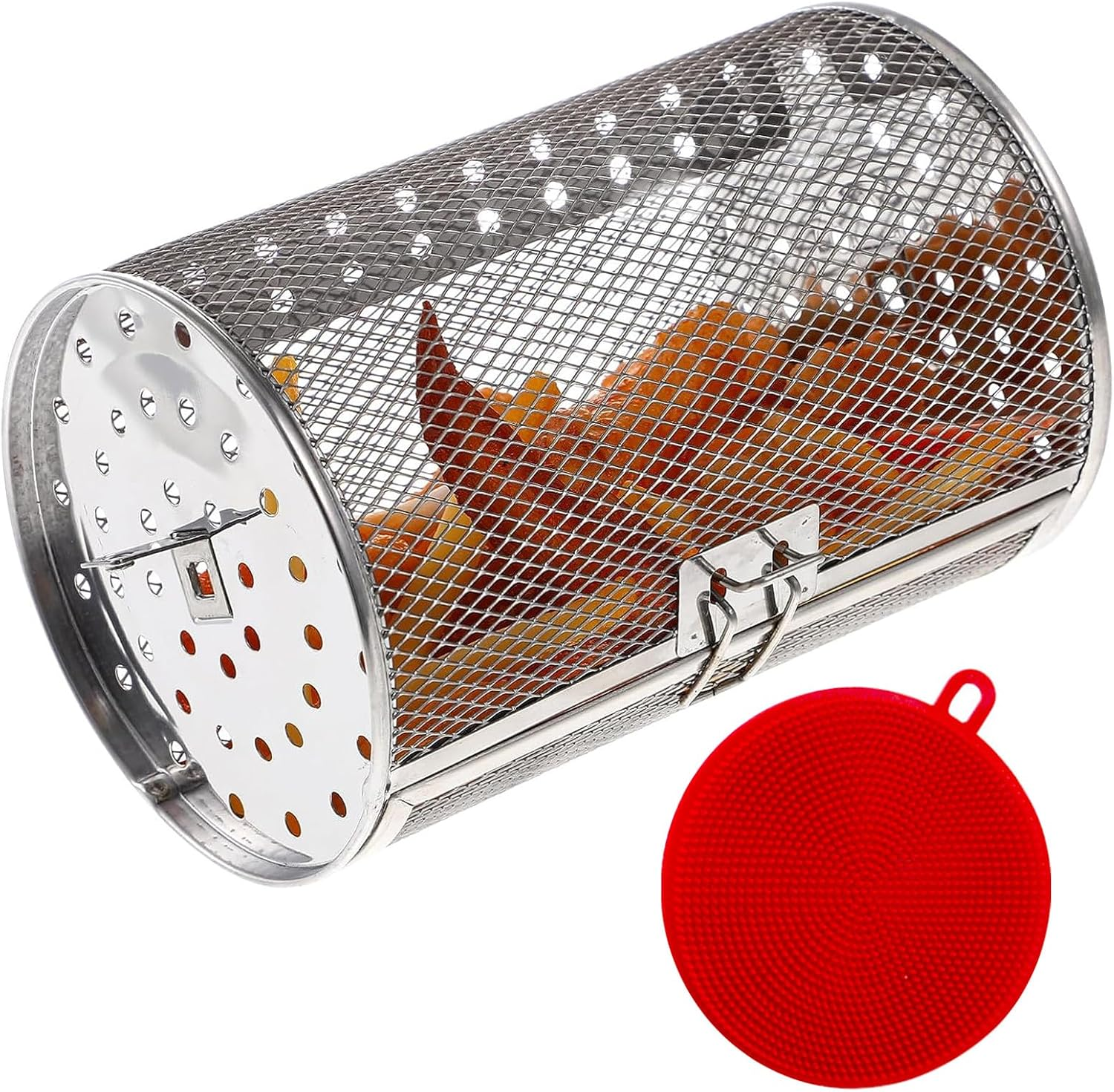 BBQ Grilled Cage 2 Pcs, Roast Baking Rotary Grill Roaster, BBQ Rolling Grill Basket, Bakeware Oven for Electric Oven Roast Peanut Dried Nut Coffee Beans, Grilling Accessories, Cleaning Brush image number 3