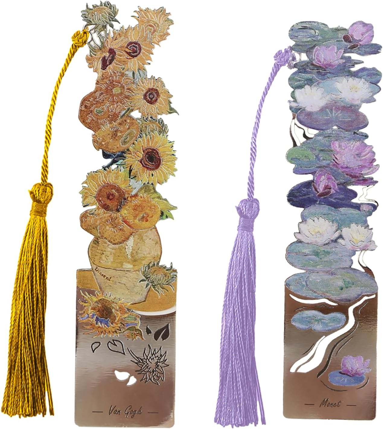 2 PCS Metal Bookmarks with Tassel for Reading Women, Pretty and Beautiful Water Lilies and Sunflowers Design (BKM-046-001) image number 5