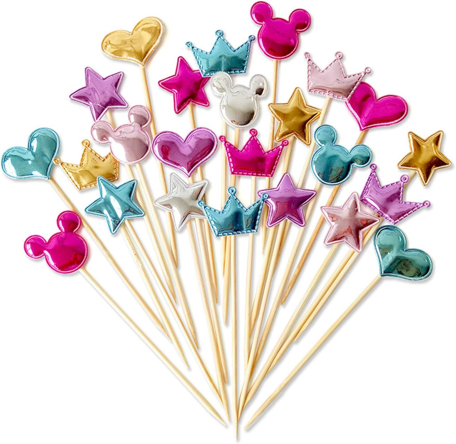 200Pcs Colorful Cake Toppers Sticks Cupcake Toppers Stars Crown Heart Cake Decorations,Pu Material Cake Toppers Sticks for DIY Holiday Cake Insert Birthday Wedding Party Supplies image number 3