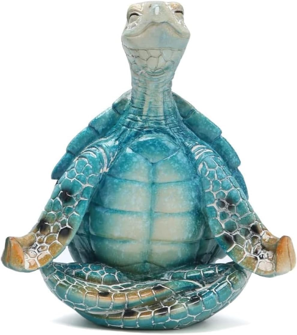 Sea Turtle Meditation Yoga Decor, Meditating Coastal Beach Decorations, Zen Yoga Resin Statue for Home Office Ornaments (Sit in Meditation) - Put The Palms Together image number 6