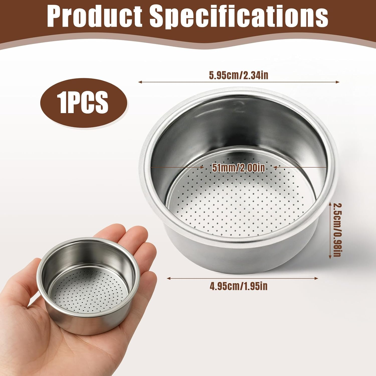 Convex Filter Basket 51 Mm, 16-18 G Stainless Steel Portafilter Basket Compatible with Delonghi La Specialista and Dedica, Precision Filter Strainer for Espresso Machines (H26) image number 4