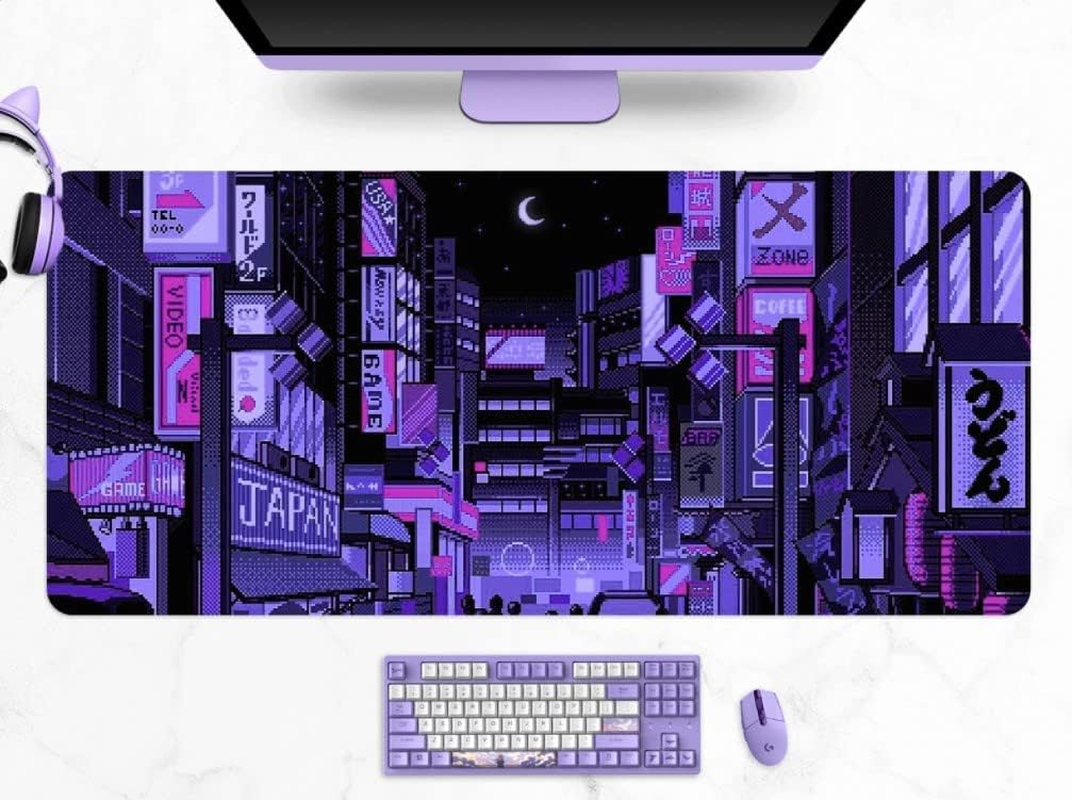 Dark Purple Japanese Anime Retro Vaporwave Mouse Mat Computer Lap Desk Anime Mouse Pad Kawaii Large Gaming Pad for Keyboard QDH image number 3