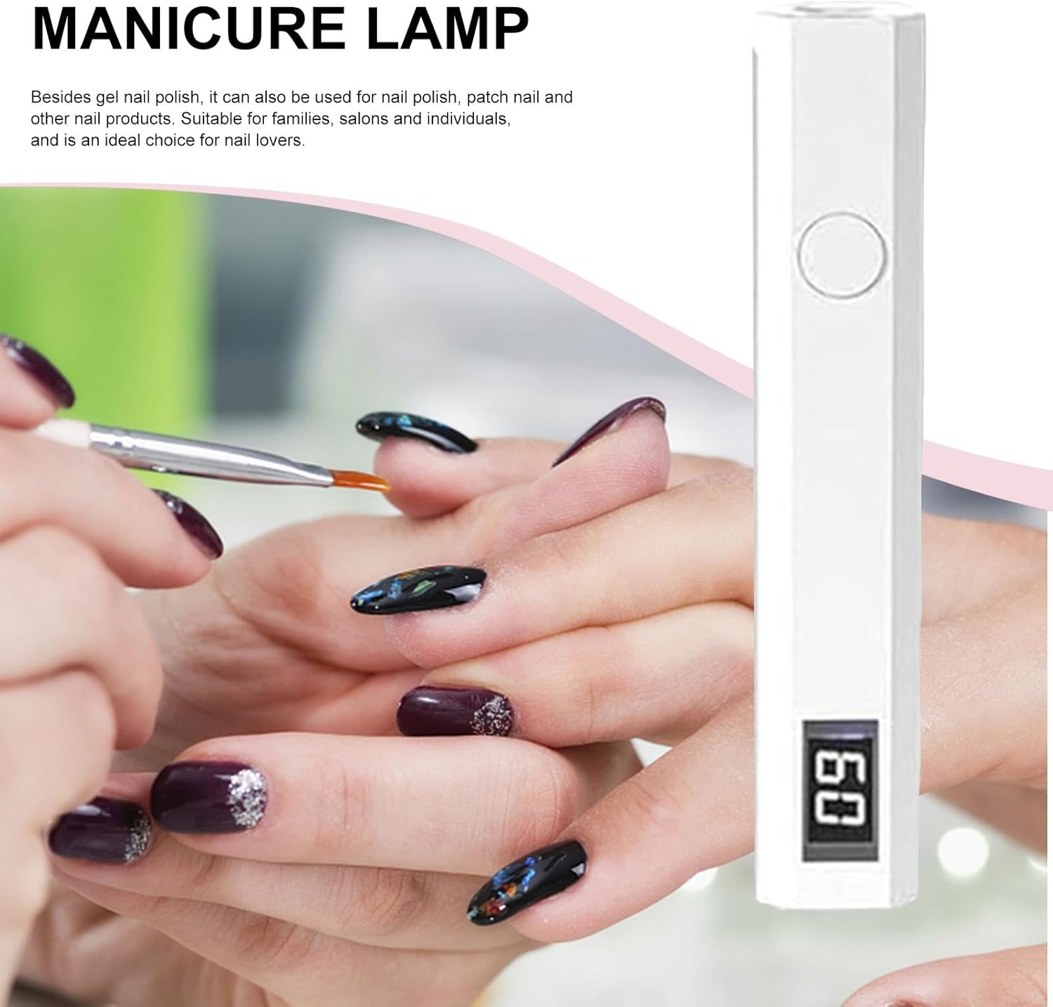 Nail Lamp - Small Nail Lamp, UV Light for Gel Nails | U V LED Hand Held Nail Lamp with Stand, Portable Nail Dryer USB Rechargeable Cordless Nail Light with 2 Timers - Blue image number 3