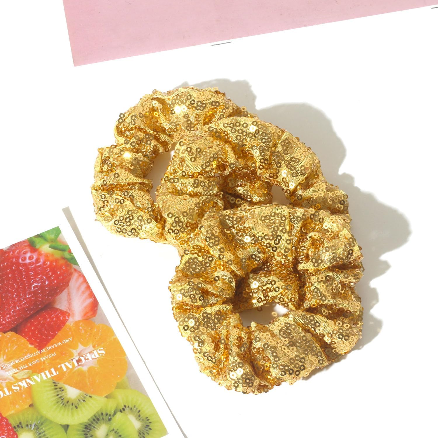 12 Pcs Gold Sequin Scrunchies Bridesmaid Scrunchies Elastics Ponytail Holders Hair Wrist Ties Bands Cloth Scrunchies for Show Gym Dance Party Club Girl Women image number 5