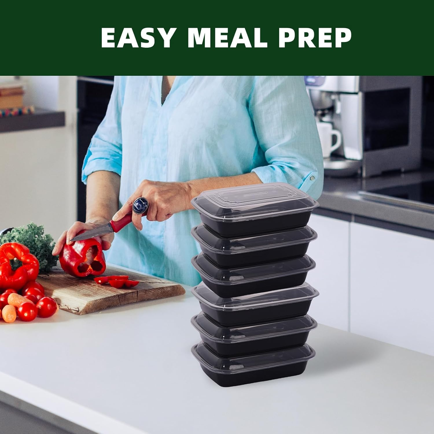 [50 Pack] STEUGO 1 Compartment Black Meal Prep Containers - Reusable Plastic Meal Storage Containers with Airtight Lids,Take Out Containers, Microwavable, Freezer and Dishwasher Safe (38 Oz) image number 5