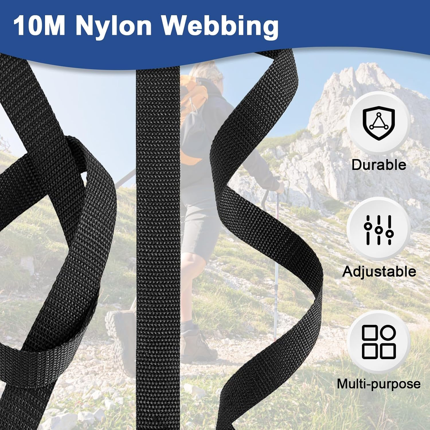 10M Nylon Webbing Strap with 20 Pairs of Buckles, 20Mm Black Nylon Strap with Quick Release for Backpack Luggage Strap Dog Collar image number 5