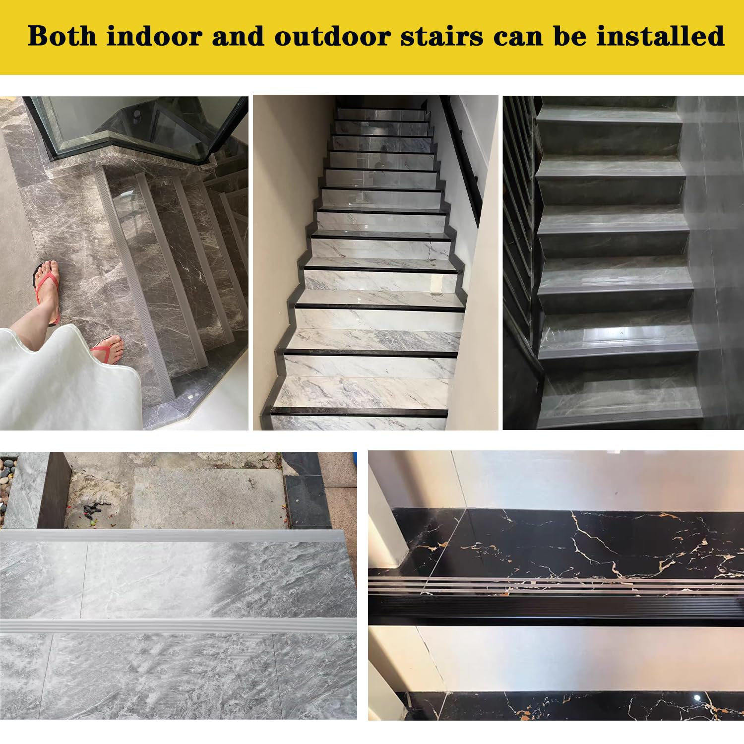 5M/16.4FT Vinyl Stair Nosing, Self Adhesive Stair Edge Protector, Stair Edging, Stair Edge Trim, Non-Slip and Waterproof Outdoor Indoor Staircases,Black image number 5