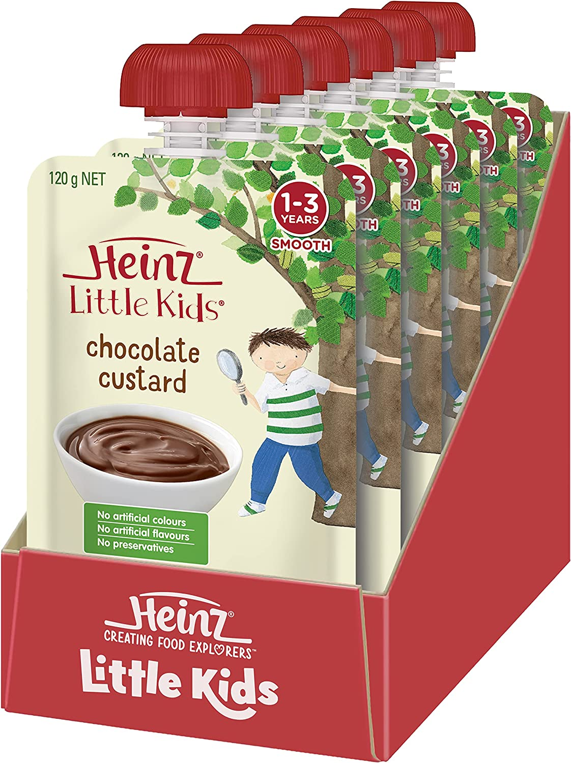 Heinz Chocolate Custard 1-3 Years Heinz for Baby Heinz Little Kids Baby Food Pouch No Artificial Flavours, No Preservatives, No Added Colours 120G (Pack of 6) image number 2