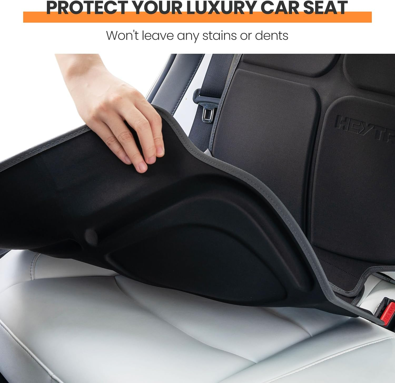 HEYTRIP Car Seat Protector and Kick Mat, Rear-Facing/Forward Facing, for 0~12 Years Old Children, Waterproof, Easy Cleanup, Non-Slip, Fit Most Car Seats(Dark Grey Orange) HEYT07002AB image number 3