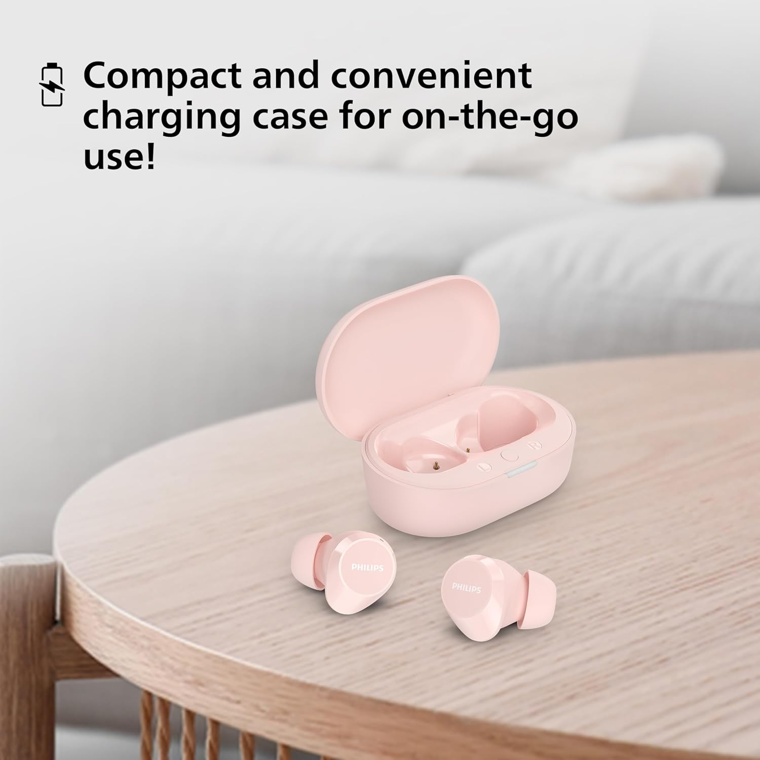 Philips TAT1209PK Wireless Bluetooth Earbuds - Small Earbuds, Great Value, Natural Sound with Dynamic Bass, Clear Calls and Pocket Size Charging Case - Pink - White image number 5