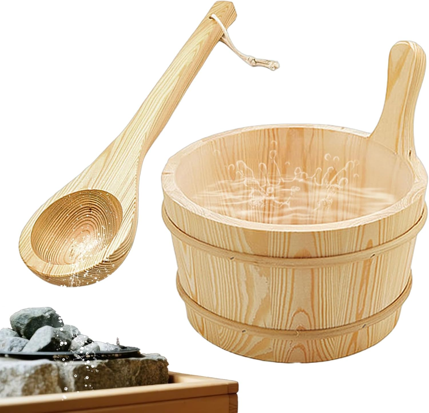 Sauna Kit | Sauna Wood Bucket Kit,Leakproof Wooden 4L Capacity Shower Supplies Bath Tools for Backyard Outdoor Steam Bathing Garden Home Bathrooms Apartment House Hotel image number 2