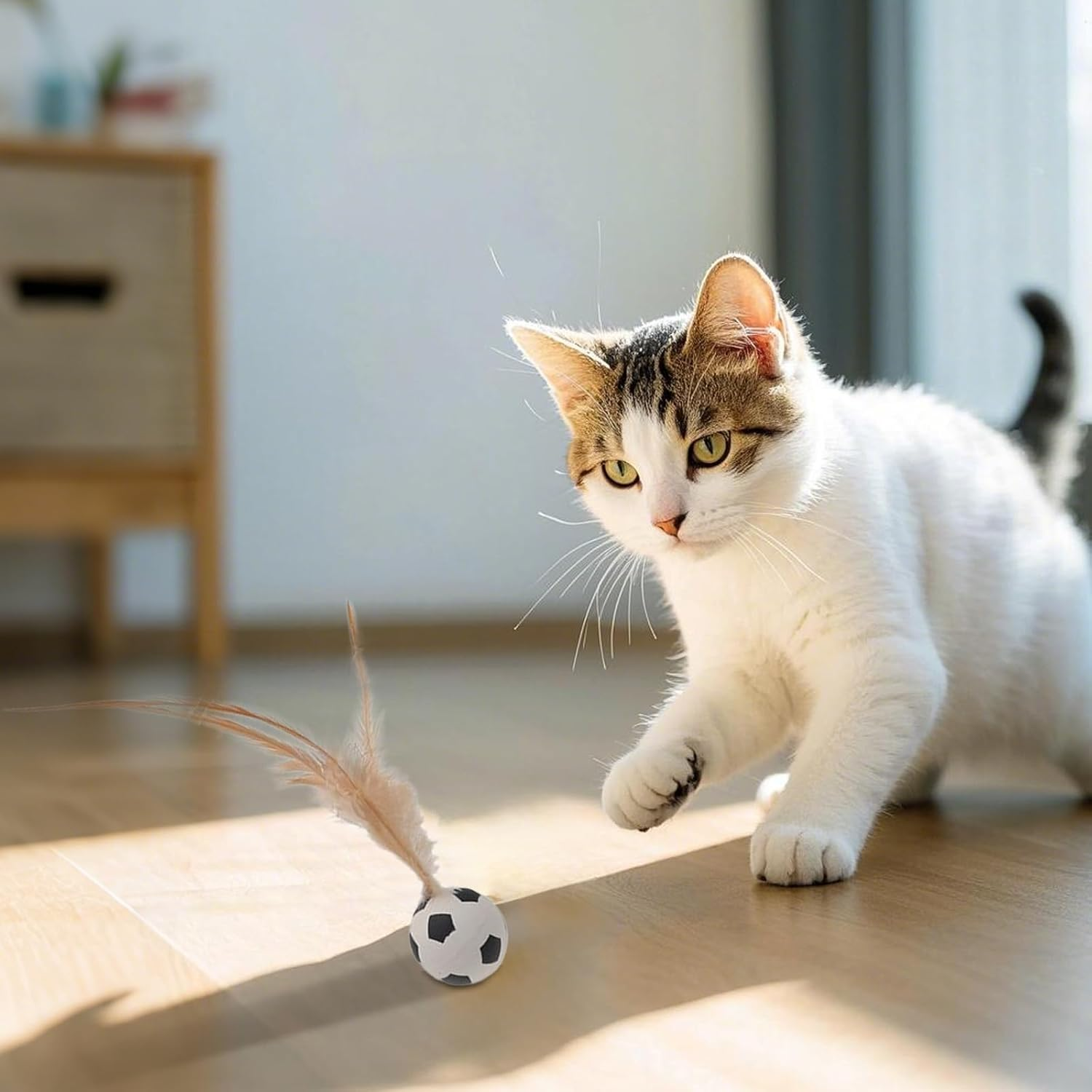 Interactive Cat Feather Ball Toys for Indoor Cats - Bouncy, Catnip-Infused Balls with Mini Soccer/Basketball Toys, Chew & Teeth-Cleaning Toys for Kitten Exercise Play（3Pc） image number 2