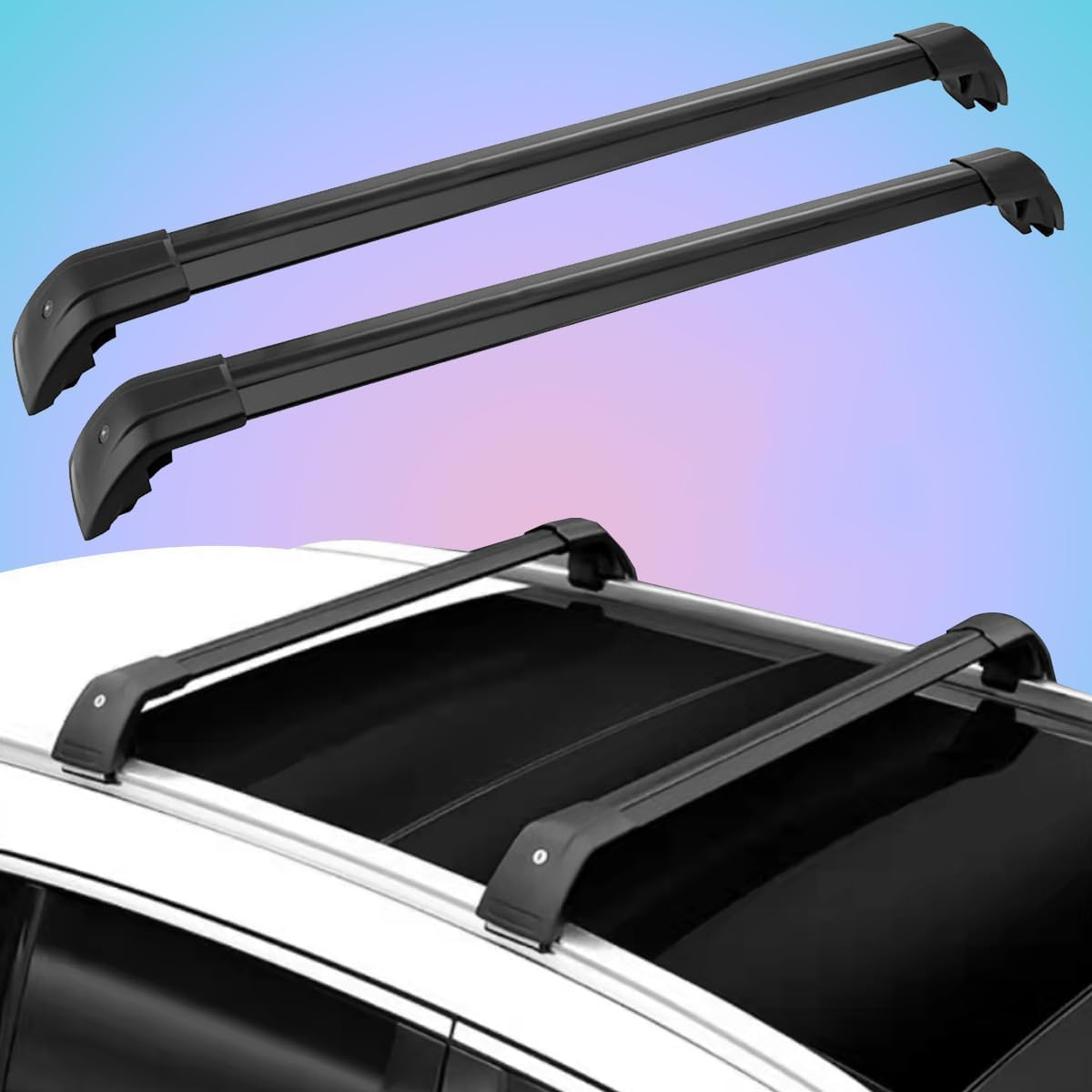 2PCS Crossbars Cross Bars Fit for Mitsubishi Eclipse Cross 2018-2023 Lockable Roof Rail Rack Black Aluminum Alloy image number 4