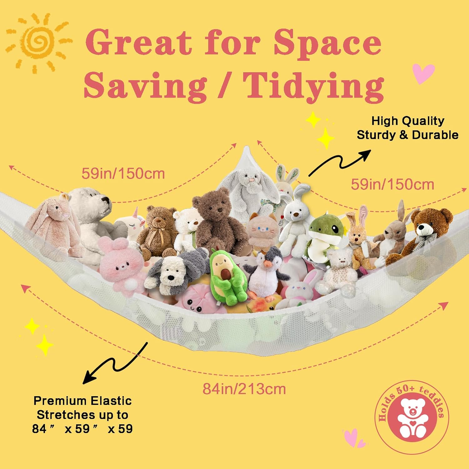 Stuffed Animal Storage Toy Hammock Soft Plush Toy Storage Large Corner Hanging Net Organiser Holder for Kids Bedroom Nursery Decor (White) - Blue image number 2