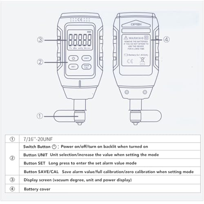 Digital Micron Vacuum 0‑10000Pa, Digital Pressure Tester Meter HVAC IP54 - Backlit Display, 7/16Inch 20UNF Interface for Atmospheric Environment image number 4