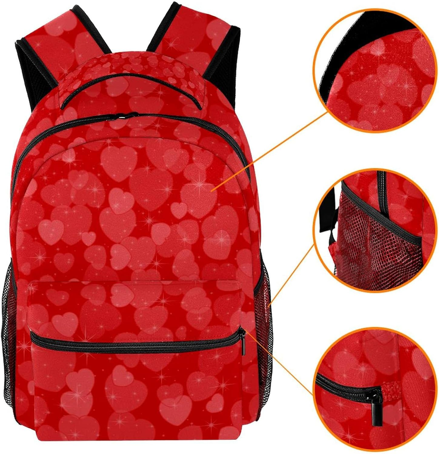 Red Heart Background Backpack Students Shoulder Bags Travel Bag College School Tote Backpacks image number 5