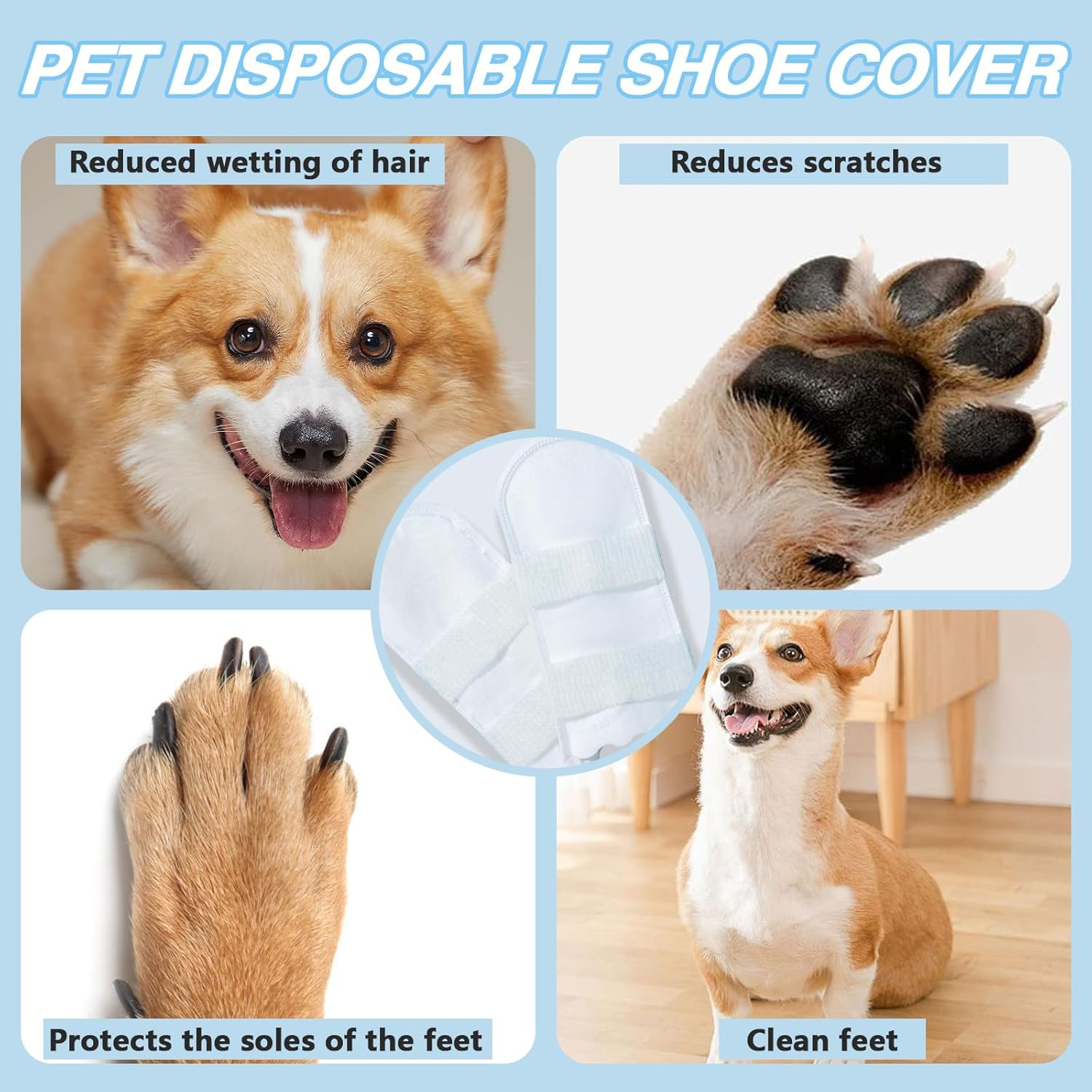 Disposable Dog Shoes for Small Dogs, Pet Shoes with Adjustable Adhesive Bandage, Dog Shoes and Paw Protector, Medium Pack of 20 image number 3