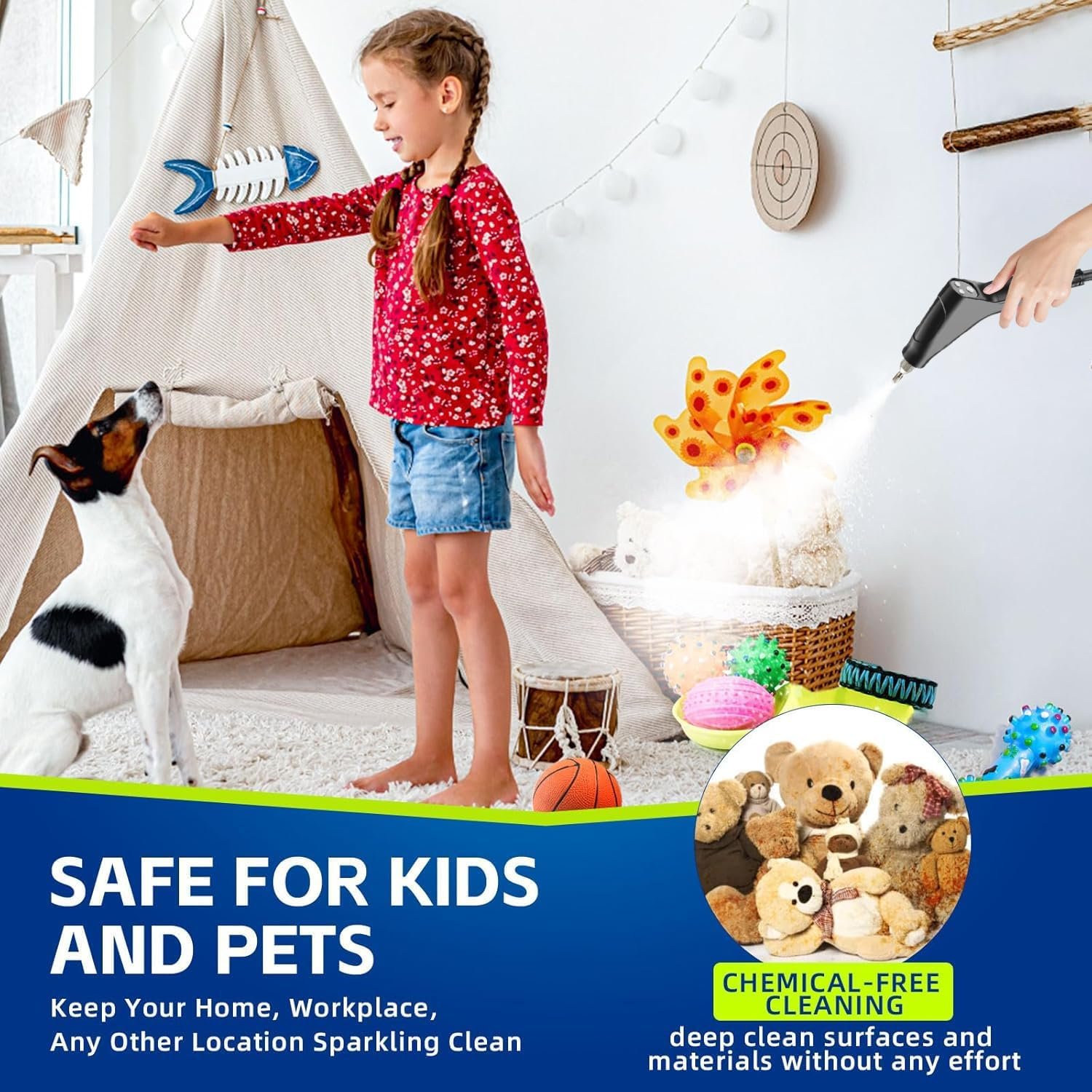 Handheld Steam Cleaner, Multi-Surface Pressurized Steam Cleaner with 6Pcs Accessories, Chemical Free Multi-Purpose Steam Cleaners, Steamer for Cleaning Dirt, Grease, Grout, Tile, Floor (Black A) image number 4