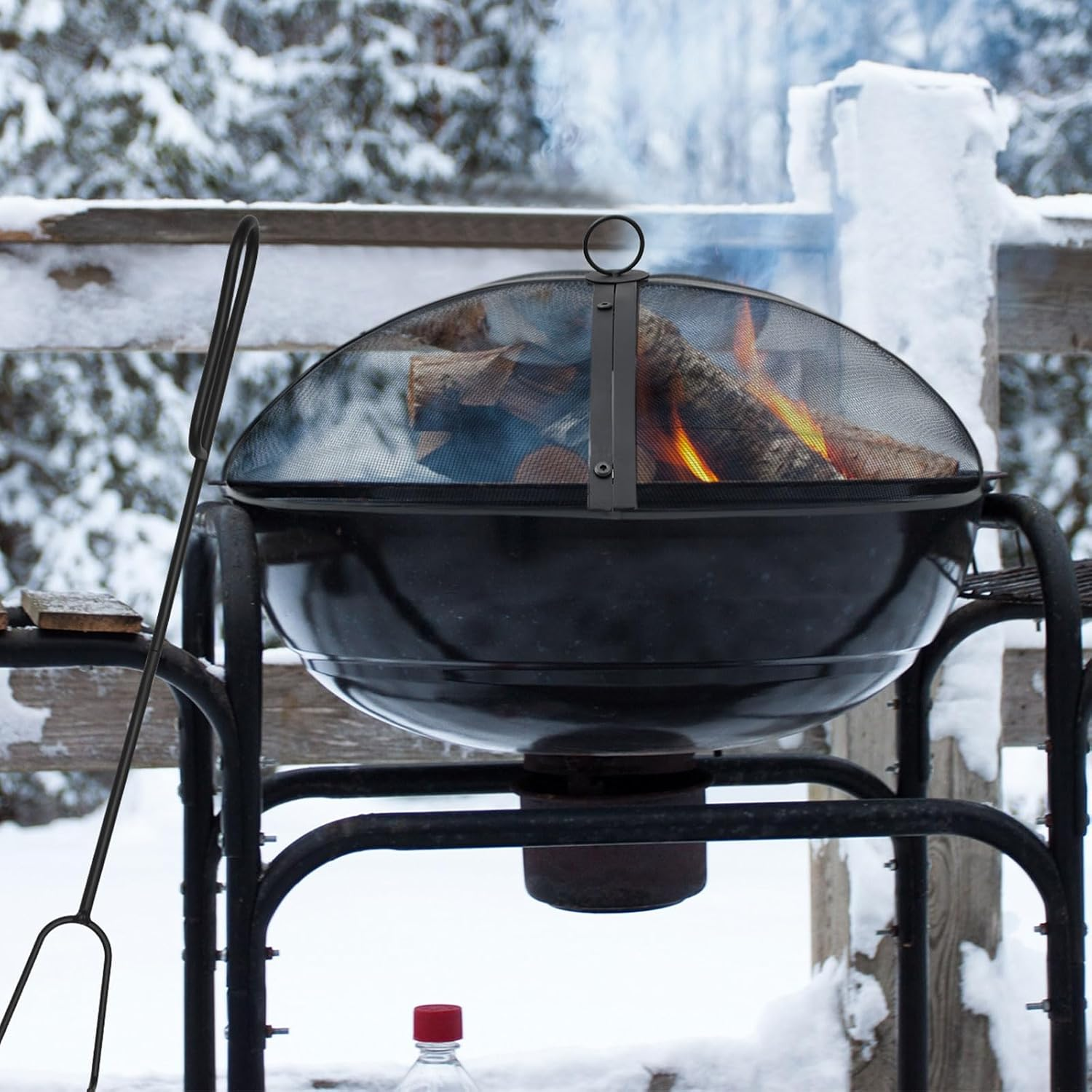 Suzile 22 Inch Heavy Duty Fire Pit Spark Screen round Mesh Fire Pit Cover Fire Pit Lid Fire Pit Mesh Screen with Handle and Lifter Tool for Outdoor Firepit Stove Fireplace (Black) image number 2