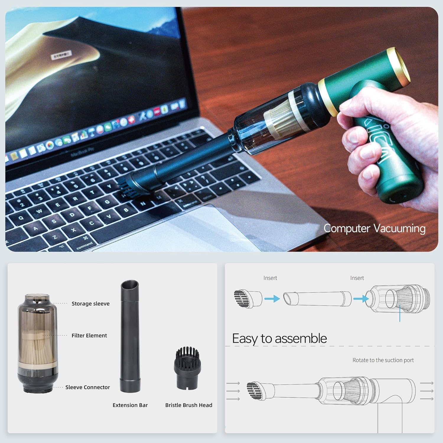 [Combo] Kica Jetfan 2.0 Electric Air Duster+Vacuum Accessory for Computer/Keyboard/House Cleaning/Camera Lens/Camping/Bbq/Car/Barbershop,100000Rpm,Two Nozzle/Long Battery,Air Can Substitute Tool-Black image number 3