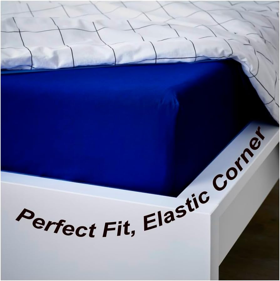 Flat Sheet - Pillowcase, Mattress Cover, Brushed Microfibre, Flat Sheet for Beds (90Cm, 105Cm, 135Cm, 150Cm and 180Cm) Bedding Set (Dark Blue, Bed 105 X 200 Cm, Fitted Sheet) image number 3