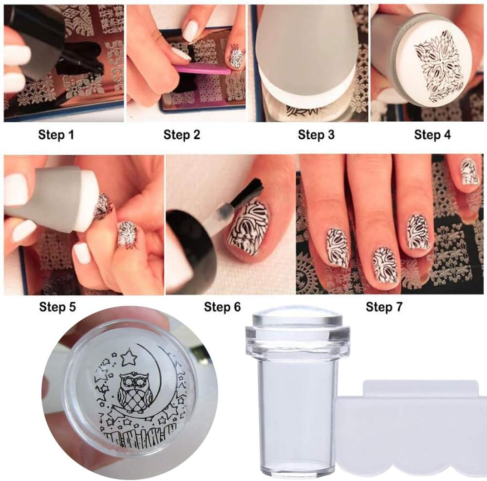 Loveourhome Valentine Nail Stamping Kit 7Pc Flower Butterfly Geometric Nails Stamping Plate Stencil with Silicone Stamper Scraper Stamp Tools for Women Girls Kids
